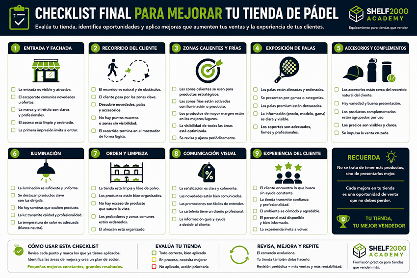 Checklist final para mejorar una tienda de pádel